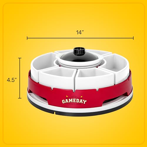Nostalgia Game Day 6 Tray Lazy Susan and 20 Oz Warming Pot Appetizer Server with 4 Single-Sized and 2 Double-Sized Compartements for Chips, Veggies, Wings, Queso, Meatballs, Meatballs, and Chili