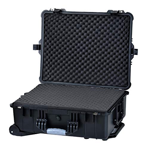 Image of MEIJIA Portable Waterproof Protective Case, Hard Camera Case With Retractable Pull Handle And Rolling Wheels, Customizable Fit Foam Inserted, Elegant Black, 24.25 X19.41 X9.76 inche