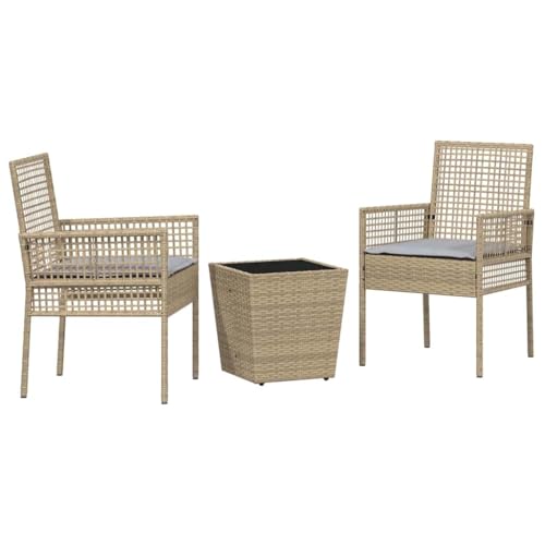 Makastle Ensemble Bistro de Jardin avec Table 3 Pièces, Chaise de Patio avec Placage en Rotin polyéthylène pour Terrasse Balcon, Beige et Gris Clair 41.5 x...