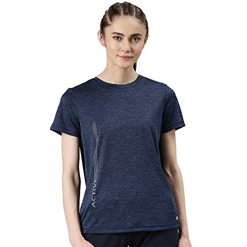 Image of Enamor Short Sleeve Crew Neck Regular Length Basic Dry Fit Workout Crew T-Shirt for Women - Relaxed Fit, Quick Dry, Antimicrobial - A309