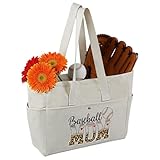 Duluvop Baseball Mom Tote Bags,XL Baseball Mom Canvas Bag,Purse Handbag with Large Pockets,Baseball Mom Essentials for Baseball Daily Use,Games,Gym,Travel,Valentines Day,Birthday Gifts for Women-White