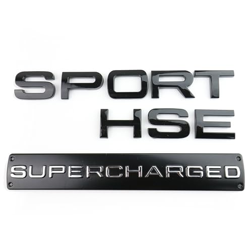 3pc 3D Gloss Black Sport Supercharged Badges Emblems with Adhesive Backing fits Range Rover, Land Rover, Trucks, and Cars.