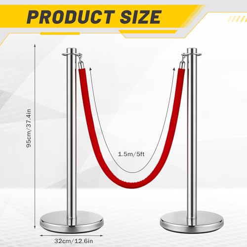 Ferraycle Cordas e postes de veludo 4 peças de corda de veludo vermelho de 1,5 m Barreiras de contro