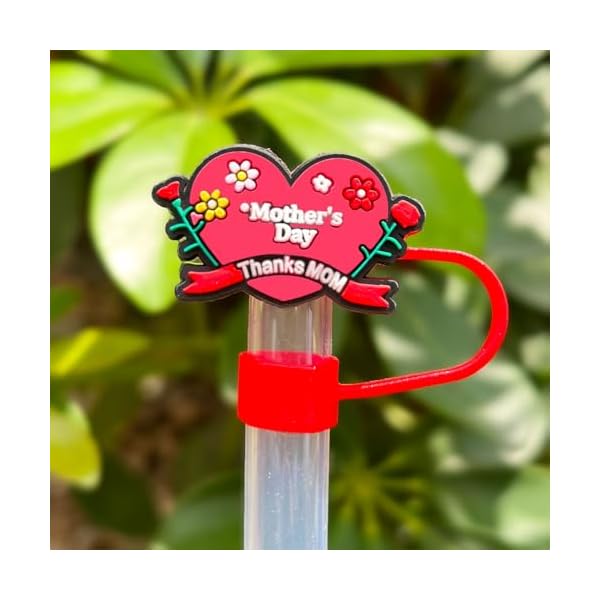 Stanley Straw Cover, 6 Pcs Mothers Day Straw Cover Cap for Stanley cup,10mm Silicone Red Pink Stanley Straw Topper, Mom stanley straw topper Mom Straw Cover for 30 40oz Stanley Cup Accessories - Image 3