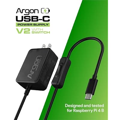 Argon USB C Power Supply with Switch | Raspberry Pi 4 Power Supply