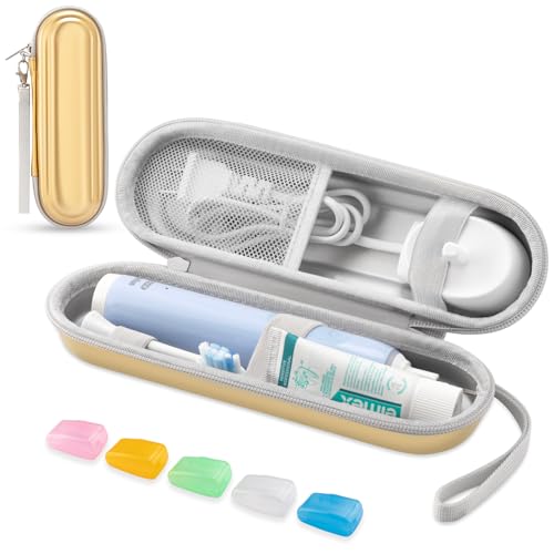 Image of Toothbrush Travel Case for Oral B /Oral-B Pro 1000 1500 5000 7000 & Philips Sonicare 4100 1100 5300 5100 6100 /iO Electric Toothbrush, Hard Protective Storage Bag, Dazzling Gold With Toothbrush