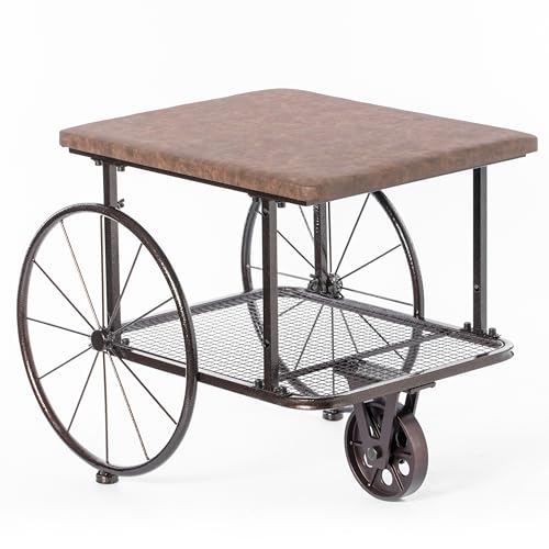 Vintiquewise Industrial Wagon Style Coffee Table with Rustic Wood Top