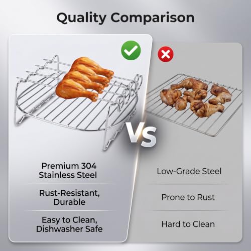 Stojak Dwuwarstwowy Airfryer ze Szpikulcami, Taca do Pieczenia na Szpikulce Stojak na Grilla Patelnia Grillowa Airfryer ze Stali Nierdzewnej Kompatybilna z Frytownicą Powietrzną