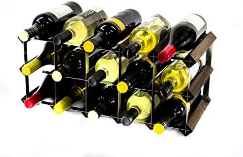 Classic 15 Bottle Dark Oak Stained Wood and galvanised Metal Wine Rack Ready Assembled