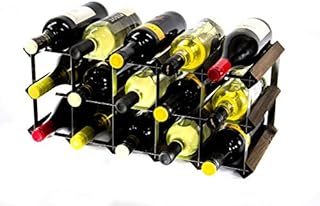 Classic 15 Bottle Dark Oak Stained Wood and galvanised Metal Wine Rack Ready Assembled