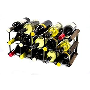 Classic 15 Bottle Dark Oak Stained Wood and galvanised Metal Wine Rack Ready Assembled