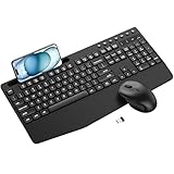 Wireless Keyboard and Mouse Combo with Palm Rest, Phone Holder, Full-Size Quiet Wireless Ergonomic Keyboard and Mouse, Comfortable Natural Typing Compatible for Windows, Laptop, Mac, PC