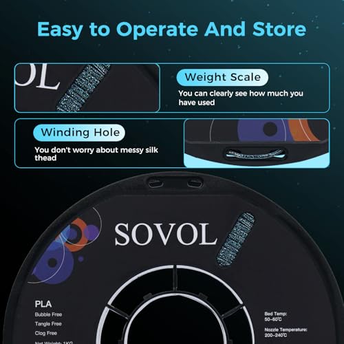Image of Sovol 3D Printer Luminous Filament, Glow in The Dark PLA 1kg (2.2 lbs) Spool 3D Printing Materials, Dimensional Accuracy + /- 0.03 mm, 1.75 mm, Shiny Blue