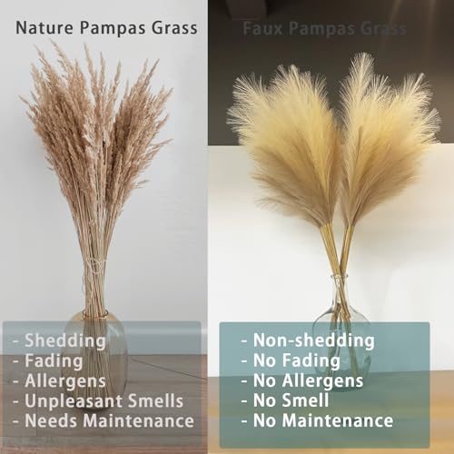Image of 38 inch 10 Stems Faux Pampas Grass Tall Decor for Floor Vase (Beige Mixed)