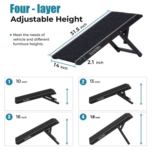 Sweetbin 18" Tall Adjustable Pet Ramp - Small Dog Use Only - Wooden Folding Portable Dog & Cat Ramp Perfect For Couch Or Bed With Non Slip Carpet Surface - 4 Levels Height Adjustable Up To 90Lbs #TOP1
