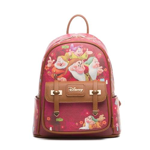 Wondapop Disney Snow White And The Seven Dwarfs 11" Vegan Leather Fashion Mini Backpack, Burgandy, One Size, Modern