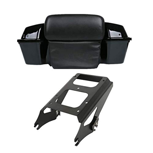 TCMT 5.5  Razor Tour Pack Trunk Backrest Pad Two Up Mounting Rack Fit For Harley Touring FLHR FLHRC FLHT FLHX FLTR FLTRX FLHXSE 2009-2013 (Black Latches Black Mounting Rack, Two Up Mounting Rack)