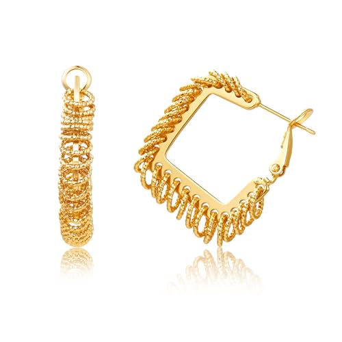 18K Gold Plated Heart Hoop Earrings for Women Chunky Lightweight Statement Hypoallergenic Hoops wtih S925 Sterling Silver Post Cute Earrings GoldSquar