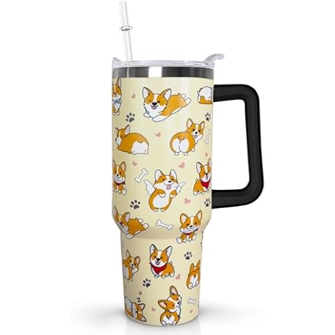 Ceovfoi 40 Oz Corgi Tumbler With Handle,Corgi Coffee Travel Mug Cup Water Bottle,Corgi Decor,Dog Gifts for Women Cover