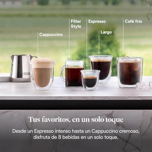 Miniatura 8 de De Longhi Rivelia Exam440.35.B, Cafetera Superautomática Con Espumador De Leche Manual, Tamaño Compacto, 8 Recetas, Pantalla Táctil A Color, Negro Ónix