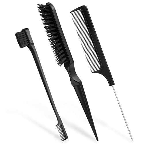 AOOWU Cepillo de Burlas Set, 3pcs Kit Peine Peinar Profesional con Cepillo Pelo Antitirones, Peine Cola Rata y Cepillo de Doble Borde Peine, Peines de Peluqueria Profesional para Salón y Hogar Cover
