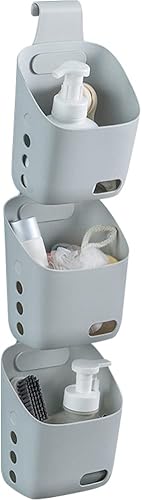 Kelendle Cesta de plástico colgante con ganchos, 3 unidades, cesta colgante para ducha de baño, con agujeros de drenaje, almacenamiento de cocina,