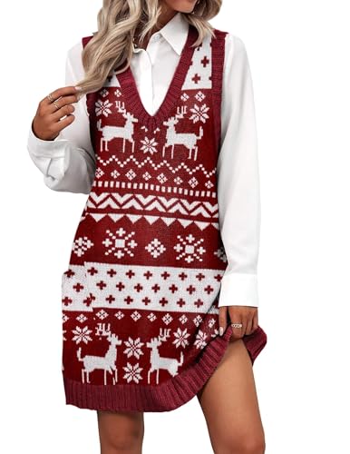 Image of Zeagoo Womens Sweater Vest Dress Pattern Knitted Pullovers Sweaters V Neck Tank Sweater Dress with Pockets