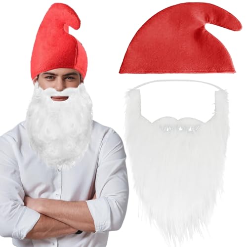 WENAUANG Zwerg Kostüm Set, Zwergenmütze mit Weißer Bart,...