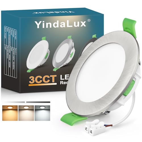 YindaLux Focos LED Interior Techo, 8W 800LM Regulables 2700K 4000K 6500K Downlight LED Techo Empotrable IP44 para Baño Cocina Salon, Corte 75-90mm, AC 220-240V, Pack 1, Níquel