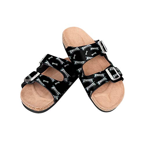 FOCO NFL Philadelphia Eagles Women's Mini Print Wordmark Adjustable Double Buckle Straps Sandals, Team Color, Large (9-10)