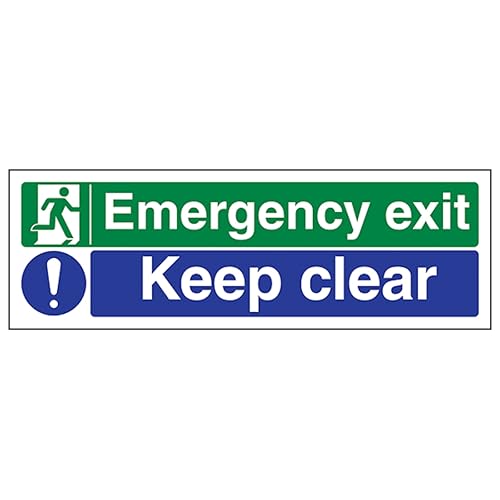 V Safety Emergency Exit/Keep Clear - Landscape 450 x 150 mm - 2mm Rigid Plastic Safety Sign