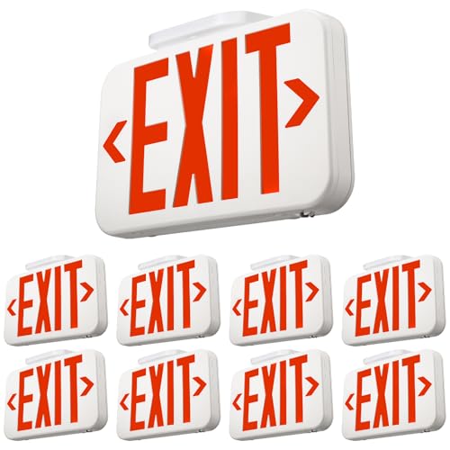TORCHSTAR 8-Pack Red Letter LED Exit Sign with Battery Backup, White