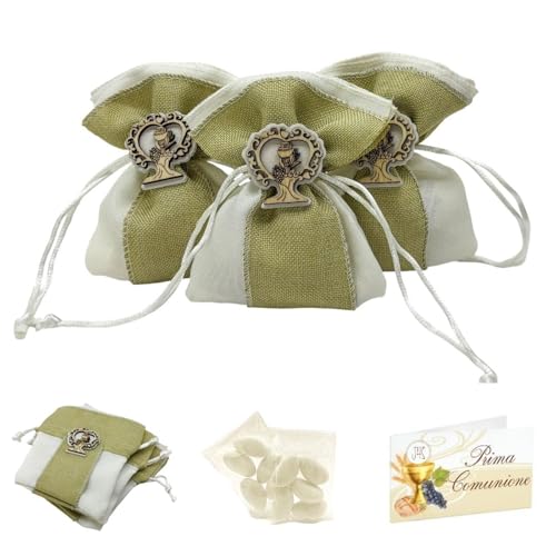 Doni Bomboniere Set Comunione 12 Sacchettini Portaconfetti in Cotone e