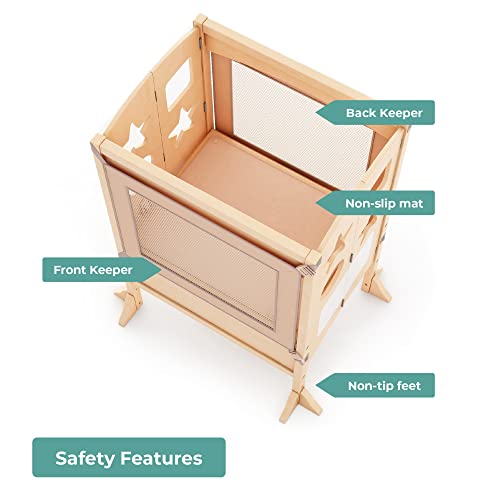 Guidecraft Classic Kitchen Helper® Stool with 2 Keepers - Double Wide: Adjustable Height Step Stool for Kids, Children Furniture - Thumbnail 3