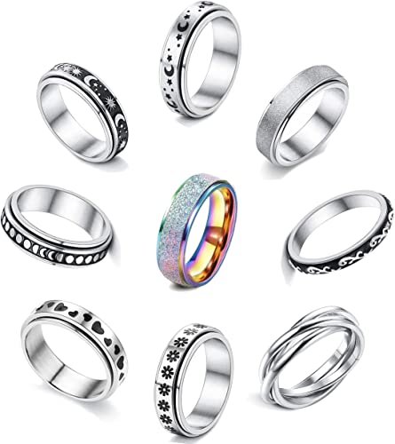 Shakalaka Stainless Steel Fidget Rings For Anxiety Relief For Women Spinner Ring Stress Relieving Anti Anxiety Ring For Teen Girls 8 #TOP2