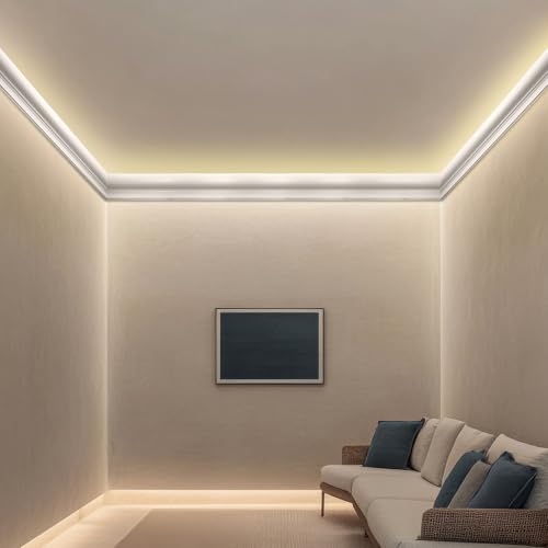 Pushglossy 16 Pcs 47.24″(Total 63 Ft) Ceiling Crown Molding with LED Duct Kit for Seamless Ambient Accent Lighting Waterproof Channel for Easy LED Trim Moulding Strip Installation by Pushglossy - Image 4