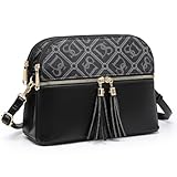 Dasein Women Tassel Zipper Pocket Crossbody Bag Shoulder Purse Fashion Travel Bag with Multi Pockets (3-DS Black)