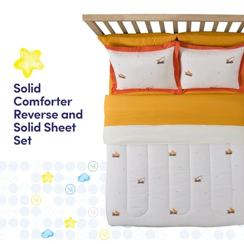 Image of Construction Bedding Set Full Size - Bed in a Bag with Sheets, Pillowcases & Shams - Soft Construction Bedding Comforter Set with Dump Trucks, Cranes & Bulldozers - Fun Kids Construction Bedroom Decor