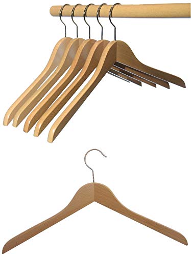 Hagspiel  Perchas de Madera, 12 Unidades Perchas de Madera de Haya, Lacado Natural Laca (Agua), vernickelter Gancho metálico Giratorio, Fabricado en Austria