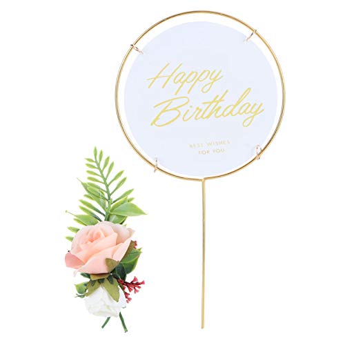 Round Happy Birthday Cake Toppers, Metal Cake Inserts Birthday Decorations For Children Or Adults #TOP27