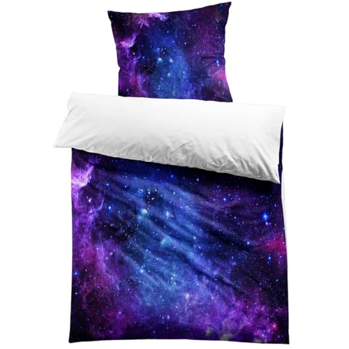 MUSOLEI Bettwäsche 135x200 Sternenhimmel Violett Einzelbett Mädchen...