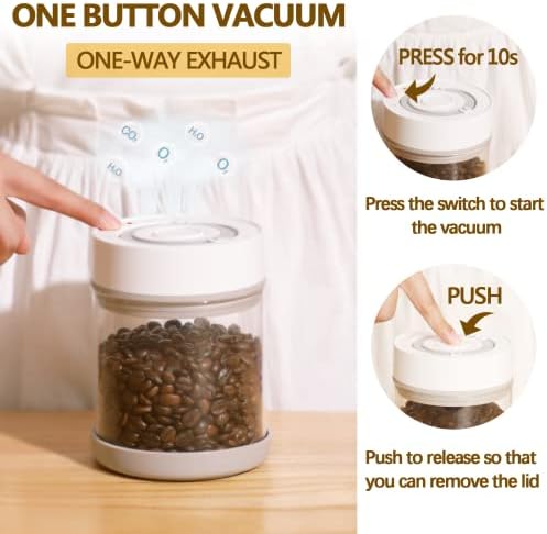 Minidiva Smart Vacuum Storage Container, Auto Detect & Pump, Date Display, Airtight Food Containers Coffee Storage Jars Glass, Innovative Vacuum Sealed Canister for Coffee Bean & Sugar, Tea, 950ml