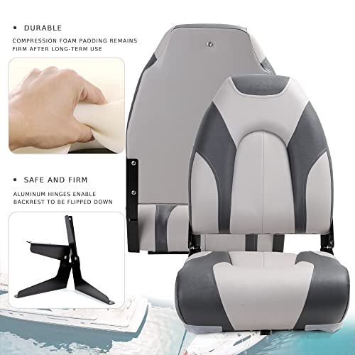 SUNDGORA Deluxe Marine High Back Folding Boat Seat,Stainless Steel Screws Included,Charcoal/Light Grey(2 Seats) - Thumbnail 2