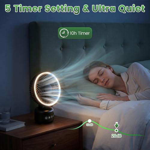 COWSAR 4-in-1 Camping Fan Rechargeable, Portable Battery Powered Fan with Light & Remote, 4-Speed, 330° Oscillation, Type-C, Table/Wall/Hang/Tripod for Indoor, Outdoor, Tent, Travel, Fishing, Black — view 3