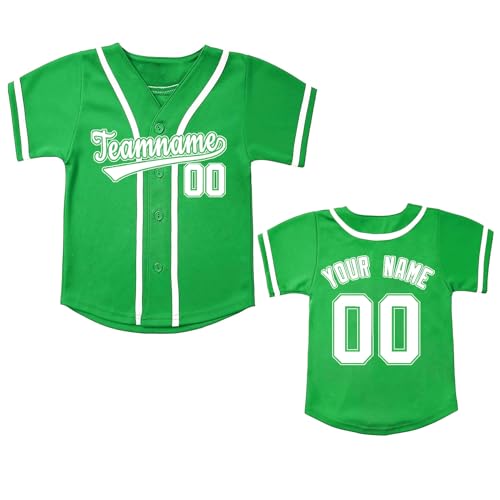 Custom Kids Baseball Jerseys Personalized Name Number Baseball Shirts Boys V-Neck Button Up Summer Softball Sports Tee Green 4T