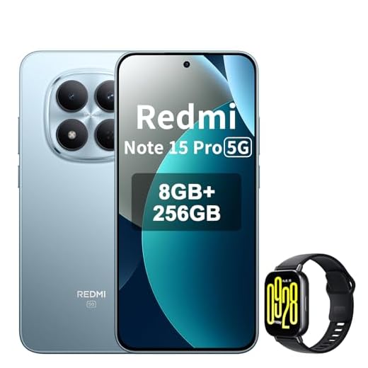 XIAOMI Redmi Note 15 Pro 5G Smartphone, 8 + 256 GB, 1,5 K AMOLED-Display, MediaTek Dimensity 7400-Ultra, 200-MP-Kamera, 6580-mAh-Akku, Gletscherblau, inklusive Smart Watch