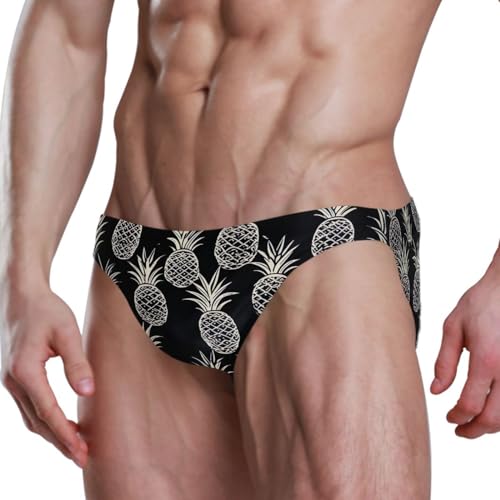Pineapple Black Men's Swimwear Sexy Bikini Solid Siwmming Briefs 208504594