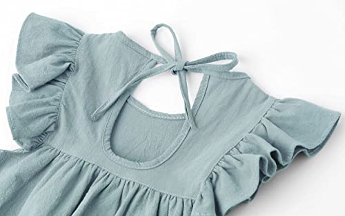 Jnklwpjs Toddler Baby Girl Cotton Linen Ruffle Halter Sleeveless Kids Casual Beach Party Dresses Blue Green 80Cm #TOP3