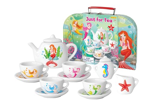 Kinder Teeservice Spielkoffer Teeset Meerjungfrau Spielzeug Porzellangeschirr 13 -TLG - CH12094