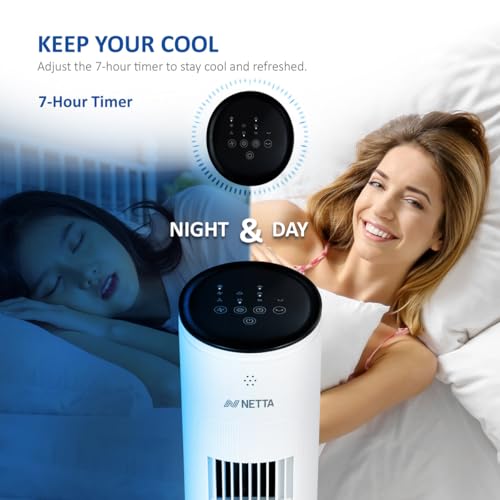 NETTA 42 Inch Tall Tower Fan - Quiet Bladeless Tower Fan with Remote Control & LED Display – 3 Wind Modes, 3 Speed Settings, 7-Hour Timer & 60° Oscillation - Electric Fan for Home & Office - White - Image 6
